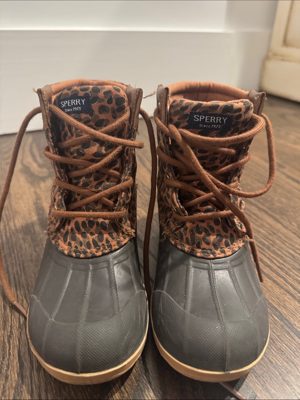 Sperry Brown Leopard-Print Waterproof Duck Boots